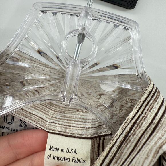 Vintage RUSS USA Brown & Cream Stripe Tie Neck Button Up Blouse Size 12 - Picture 8 of 13